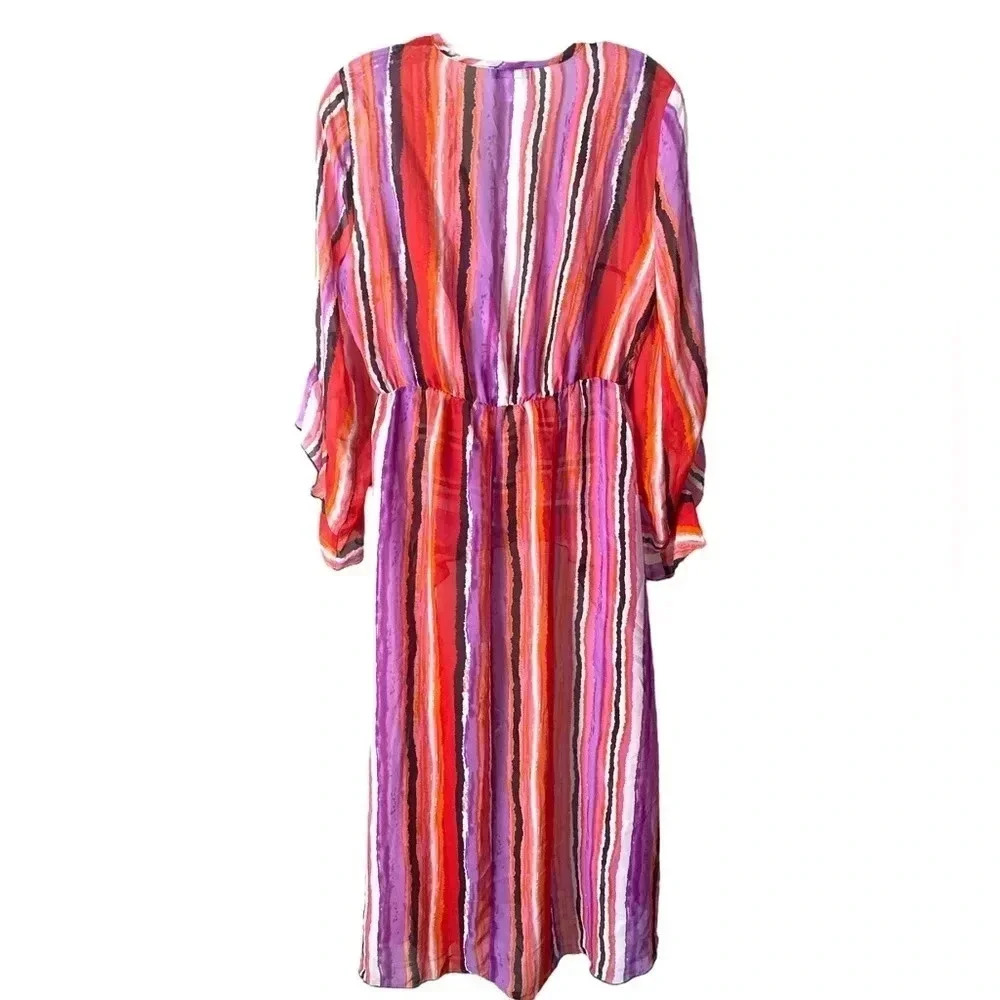 VENUS | Women’s Pink/Purple/White/Black Stripe Plunge Hi-Low Top Size 8 - Picture 6 of 10